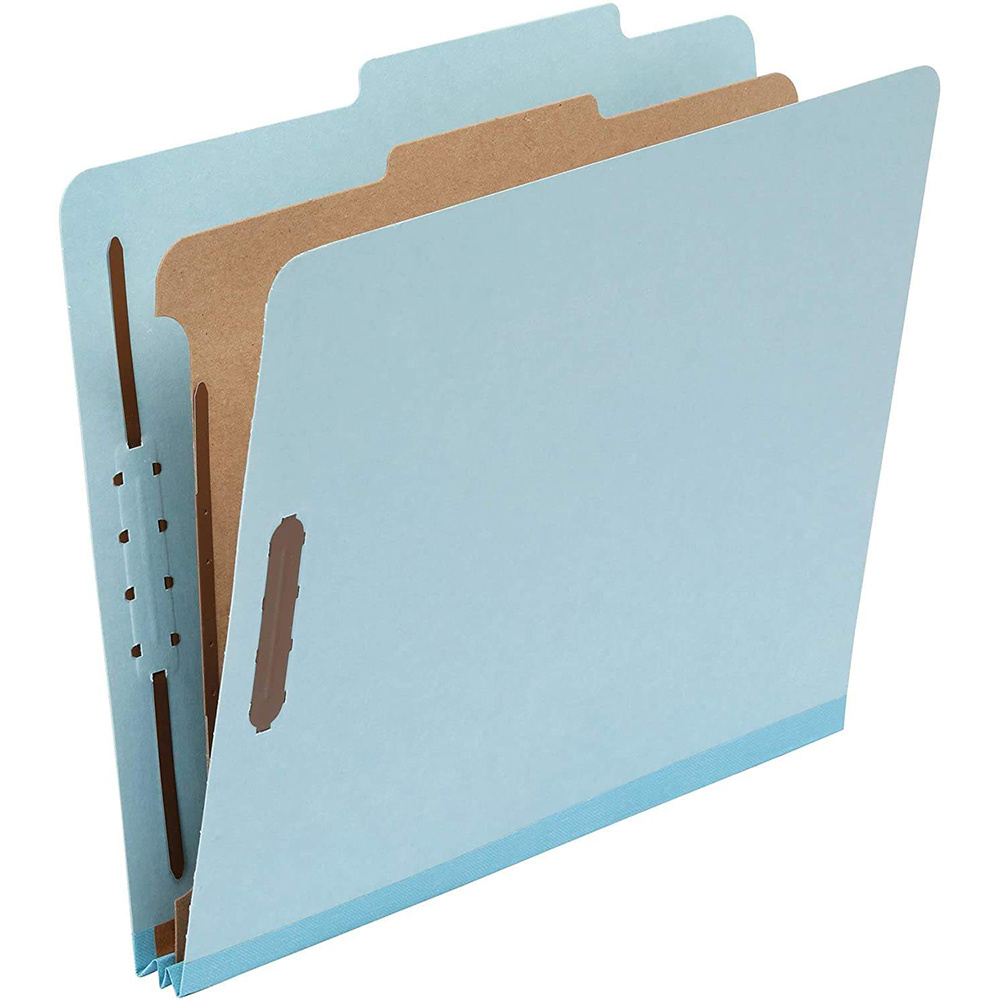 Wholesale Letter Size Light Blue Pressboard Paper File Folders with Dividers