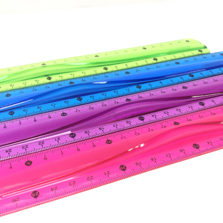 Wholesale Popular 30cm Colorful Transparent Flexible Ruler for School Office