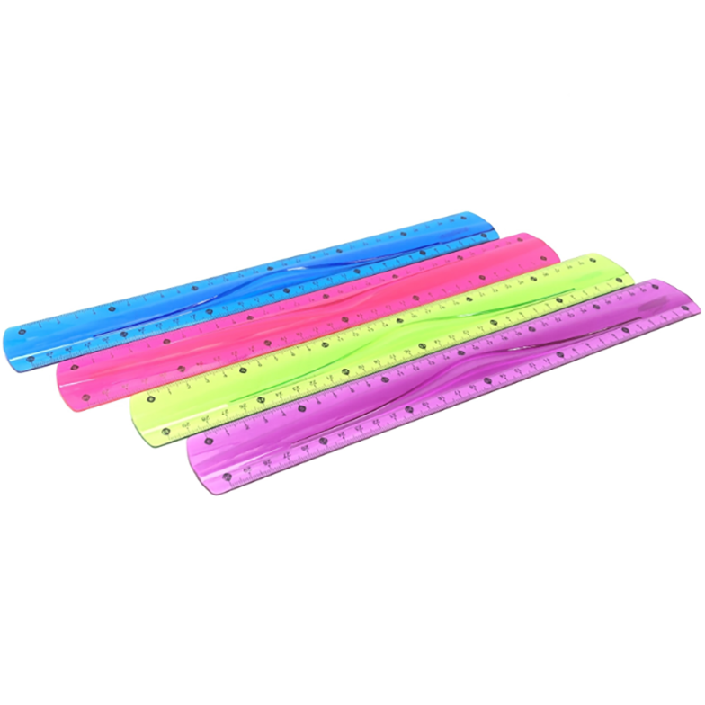 Wholesale Popular 30cm Colorful Transparent Flexible Ruler for School Office