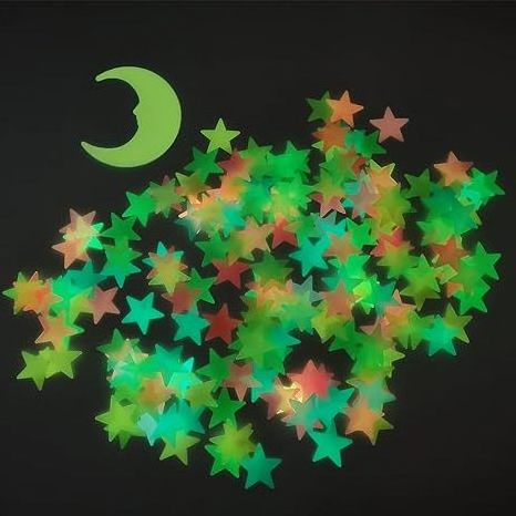 200pcs Glow in  Dark Luminous Stars Wall Stickers for Ceiling Adhesive 3D Glowing Stars Moon for Kids Bedroom Decoration