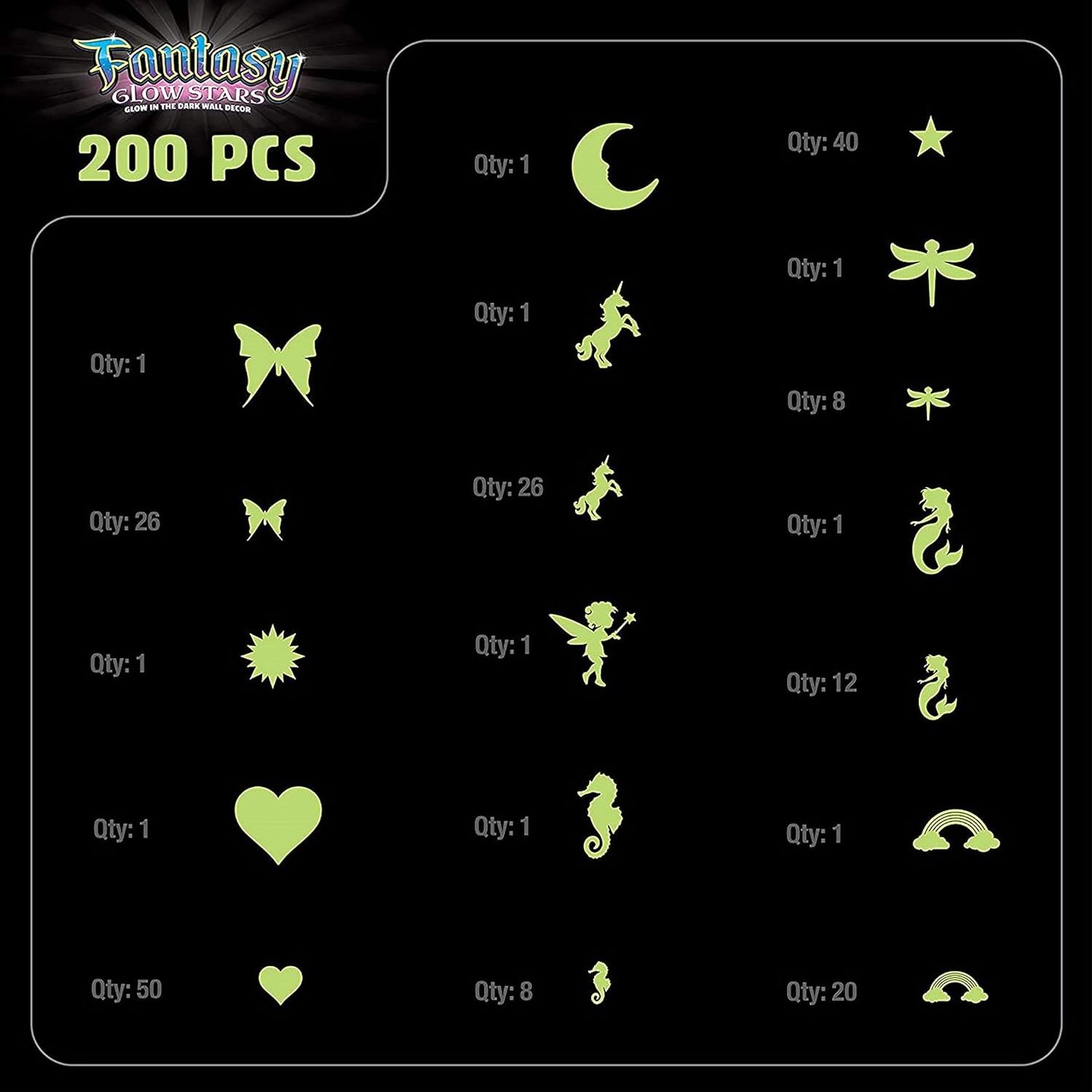 200pcs Glow Stars Ceiling Stickers Bright Star & Moons Room Decor Glowing Stickers Wall Stickers for Girls with Bonus Hearts