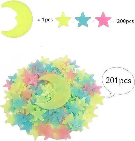 New Product 200PC Kids Bedroom Fluorescent Stars Glow Wall Stickers Stars Luminous Glow Sticker Color