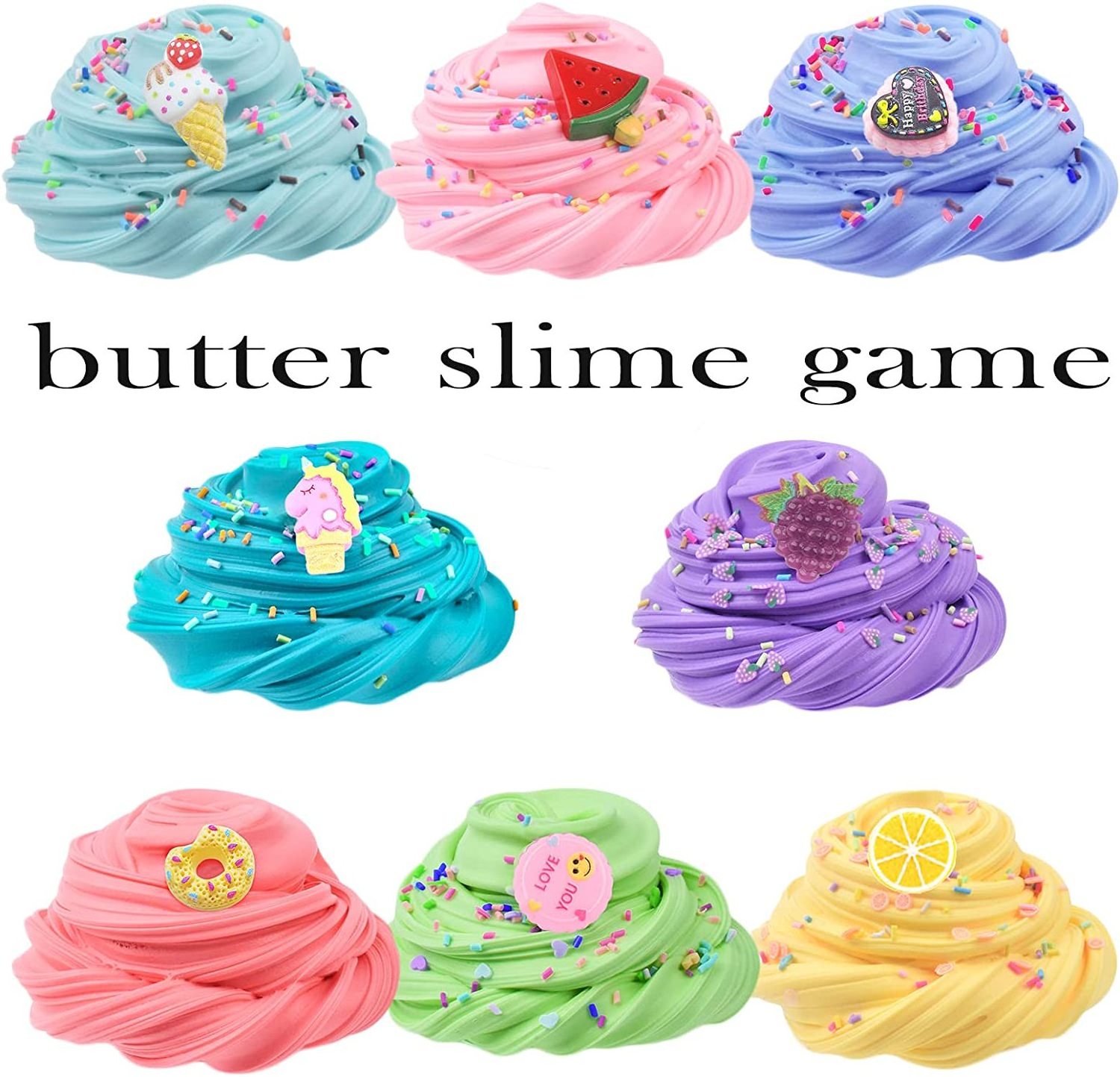 Butter Slime Kit 8 Pack with Coffee Cup Peach Watermelon Mint Leaf Pineappl Slime Super Soft and Non-Sticky DIY Toys