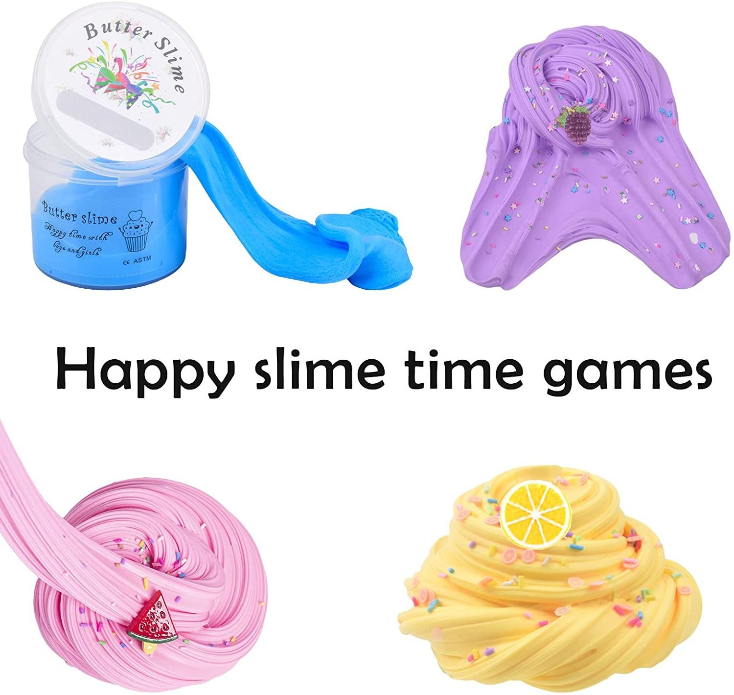 Butter Slime Kit 8 Pack with Coffee Cup Peach Watermelon Mint Leaf Pineappl Slime Super Soft and Non-Sticky DIY Toys