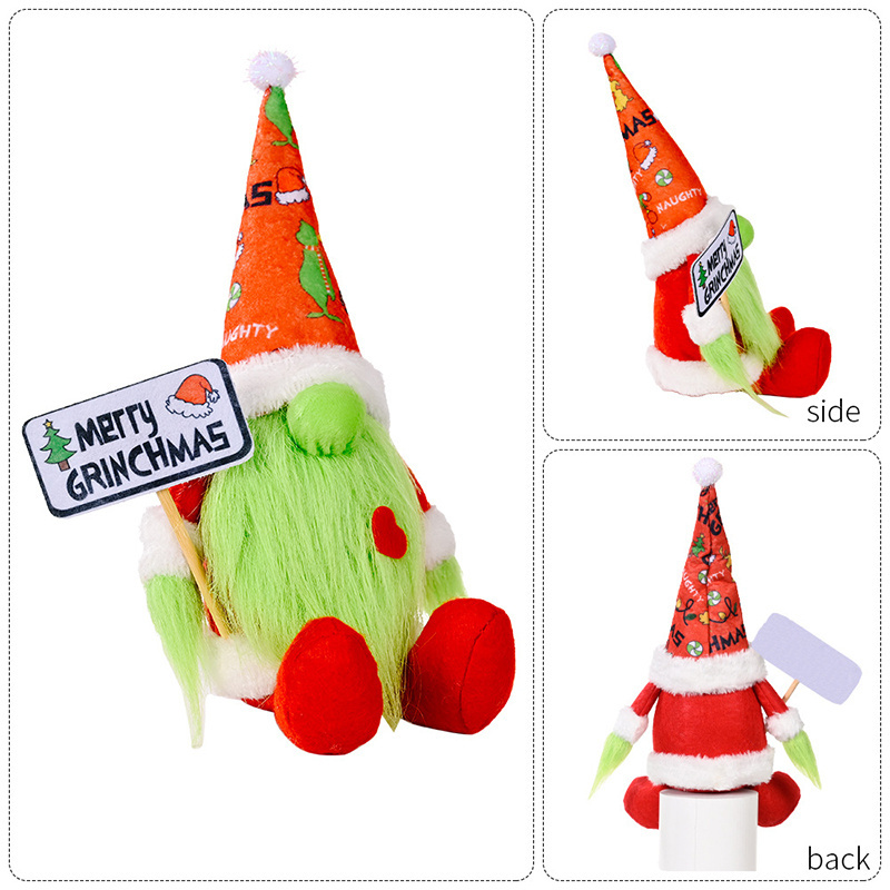 2021 Handmade Merry Grinchmas Plush Christmas Gnome Ornament Swedish Tomte Santa Gnome Grinch Christmas Decoration