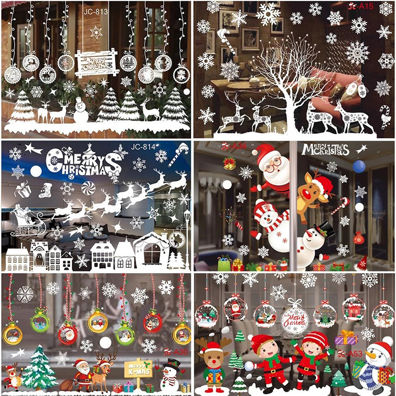 Hot Sale Snowflake Christmas Window Clings Santa Claus Christmas Decal Sticker For Class Xmas Decoration Party Supplies