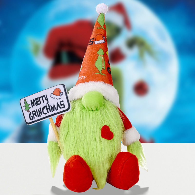 2021 Handmade Merry Grinchmas Plush Christmas Gnome Ornament Swedish Tomte Santa Gnome Grinch Christmas Decoration