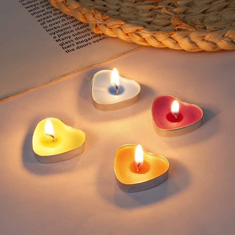 50pcs Heart Shaped Tealight Candles(25 x 2 layers) Romantic Love Unscented Long Lasting Smokeless Mini Ambiance Candles Set