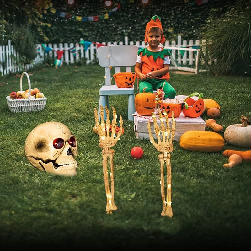 Halloween Decorations Outdoor Light Up Skeleton Head Skulls Arm Light Up Holiday Party Home Yard Halloween Horror Garden Decor