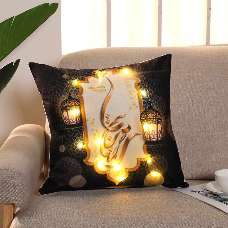 2022 Ramadan Cushion Pillow Covers With Led String Light Eid Mubarak Decorations Ramadan Kareem Muslim Party Decor