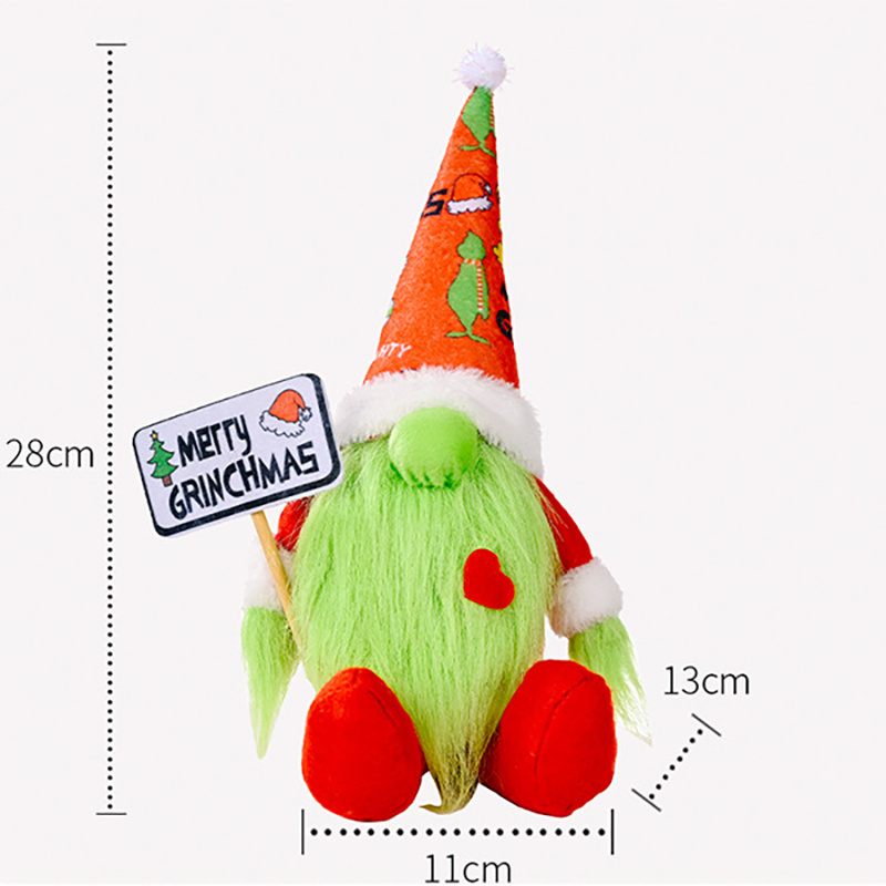 2021 Handmade Merry Grinchmas Plush Christmas Gnome Ornament Swedish Tomte Santa Gnome Grinch Christmas Decoration