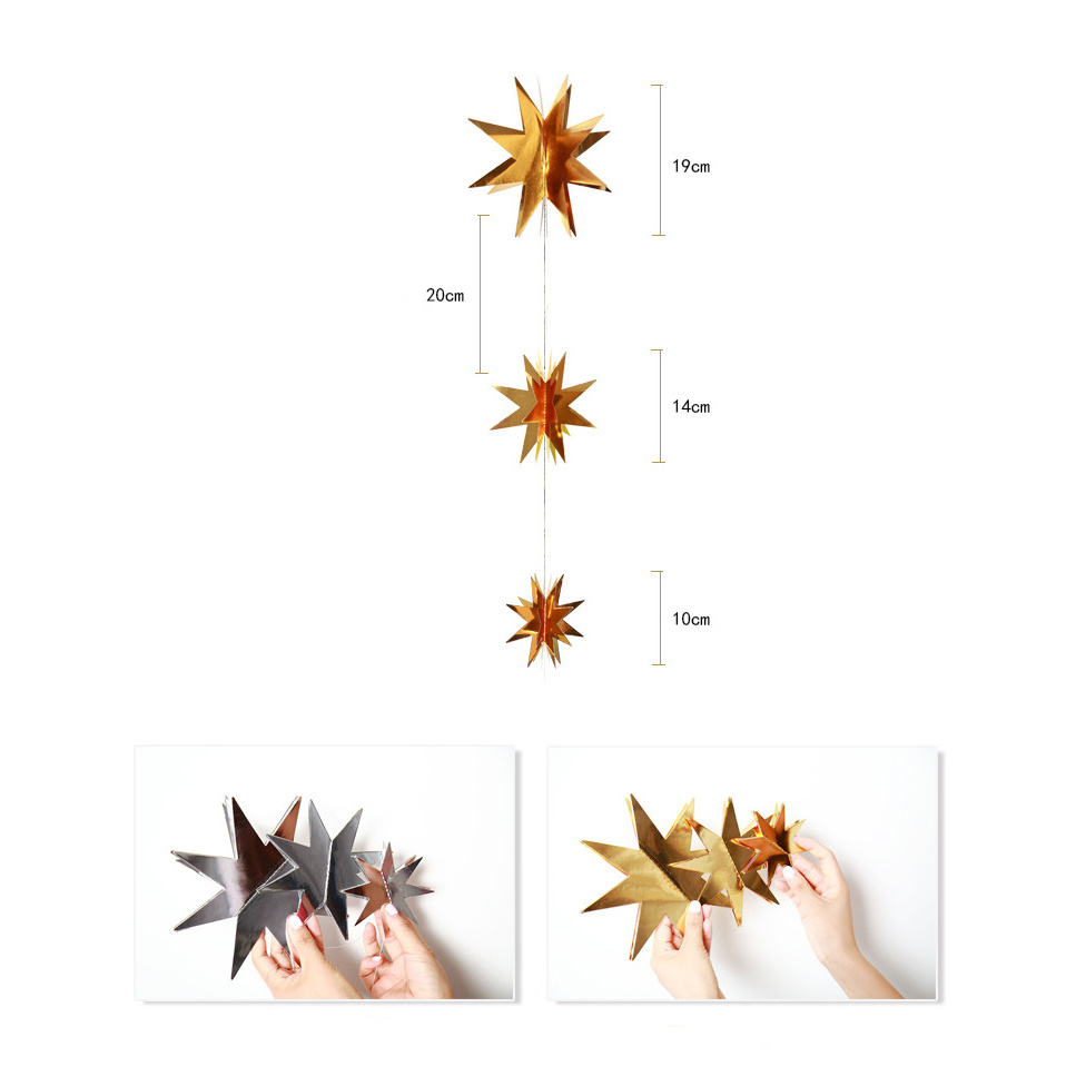 New Year 3D Star Paper Garland Snowflake Bunting Banner Christmas Hanging for Birthday Baby Shower Wedding Wall Decoration