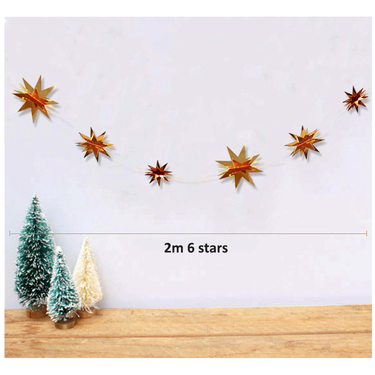 New Year 3D Star Paper Garland Snowflake Bunting Banner Christmas Hanging for Birthday Baby Shower Wedding Wall Decoration