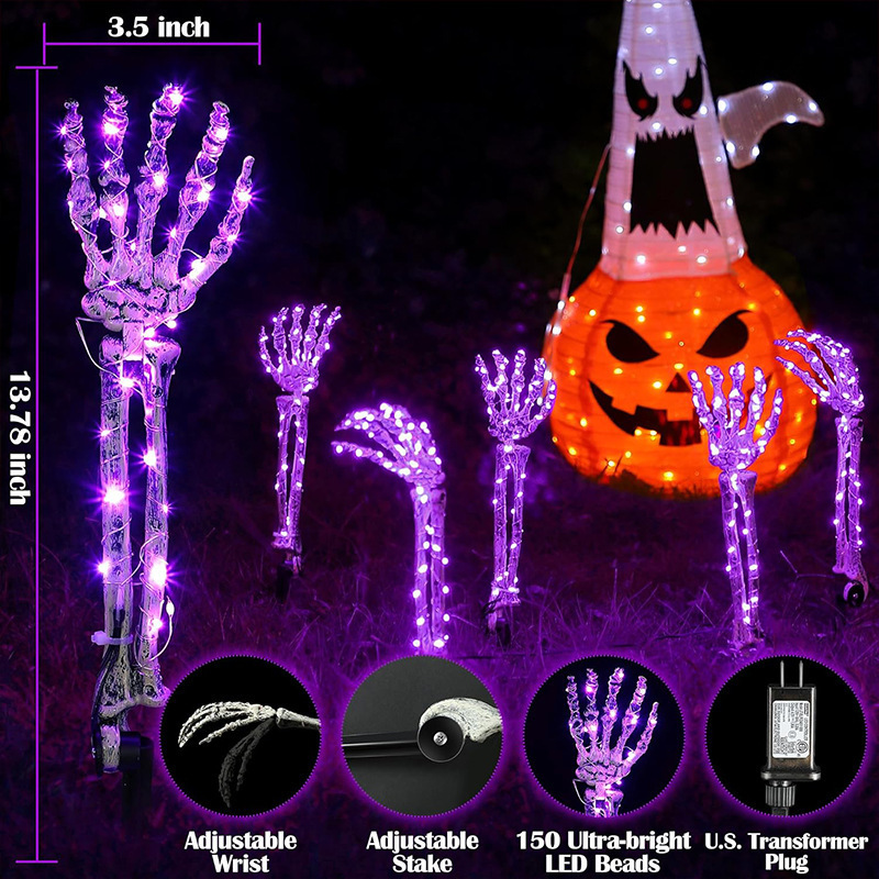 5pcs/set Halloween Decorations Waterproof Lighted Skeleton Arm Stakes Light Up Skeleton Hand Stakes Holiday Party Decoration