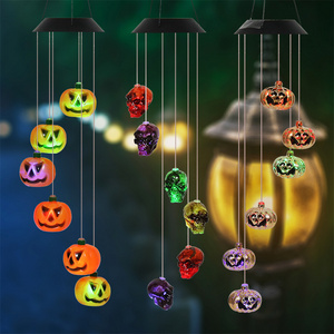 Halloween Solar Lights Led String Pumpkin Ghost Skeletons Bat Spider Fairy Wind Chime Led String for Yard Outdoor Decoration