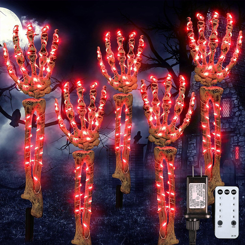 5pcs/set Halloween Decorations Waterproof Lighted Skeleton Arm Stakes Light Up Skeleton Hand Stakes Holiday Party Decoration