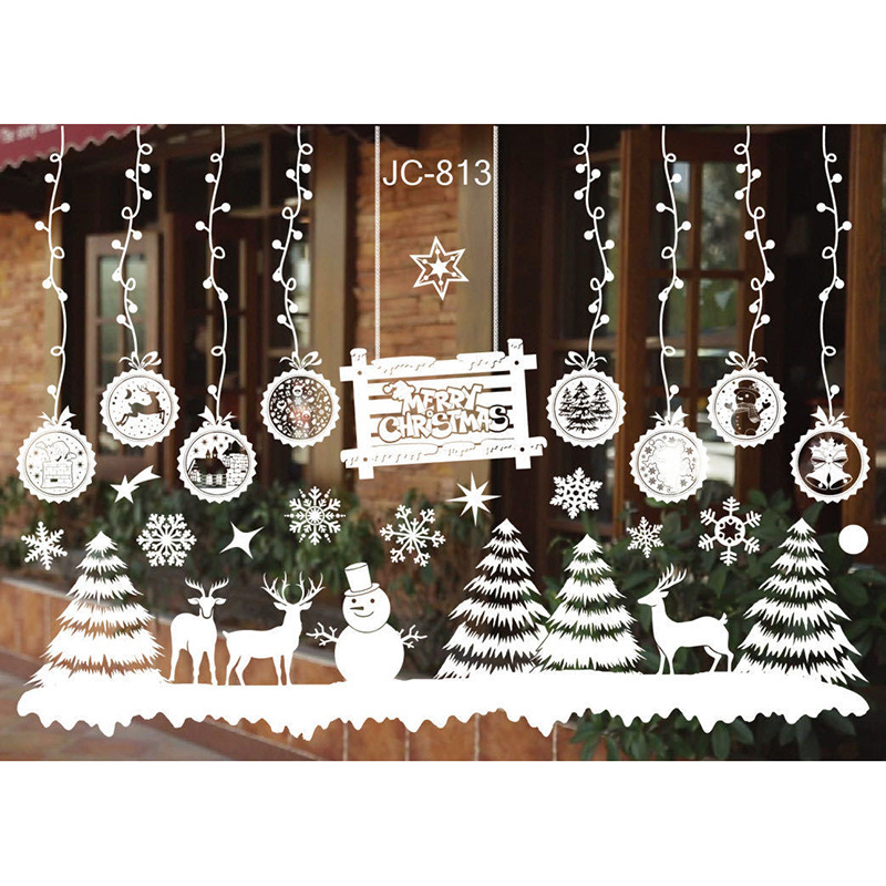 Hot Sale Snowflake Christmas Window Clings Santa Claus Christmas Decal Sticker For Class Xmas Decoration Party Supplies