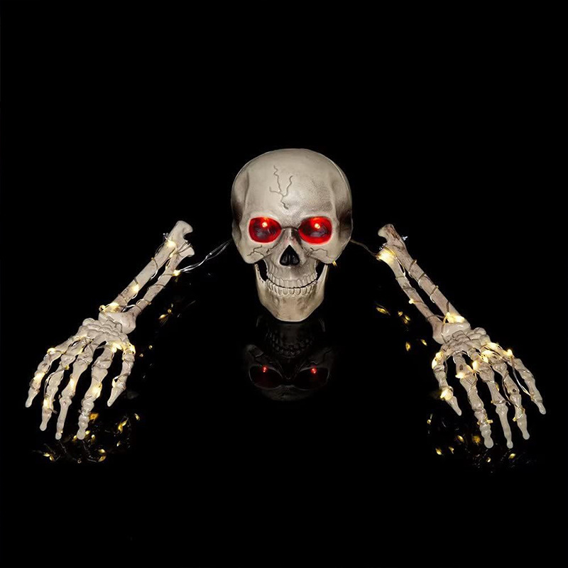 Halloween Decorations Outdoor Light Up Skeleton Head Skulls Arm Light Up Holiday Party Home Yard Halloween Horror Garden Decor