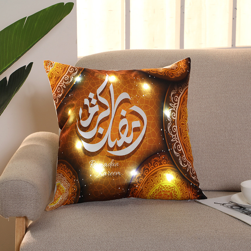 2022 Ramadan Cushion Pillow Covers With Led String Light Eid Mubarak Decorations Ramadan Kareem Muslim Party Decor