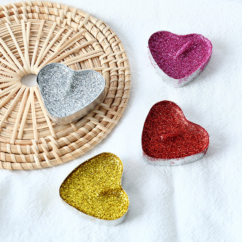 Pack of 10 Heart Shaped Glitter Tealight Candles Romantic Love Unscented Smokeless Mini Tea Light Candle for Wedding Proposal