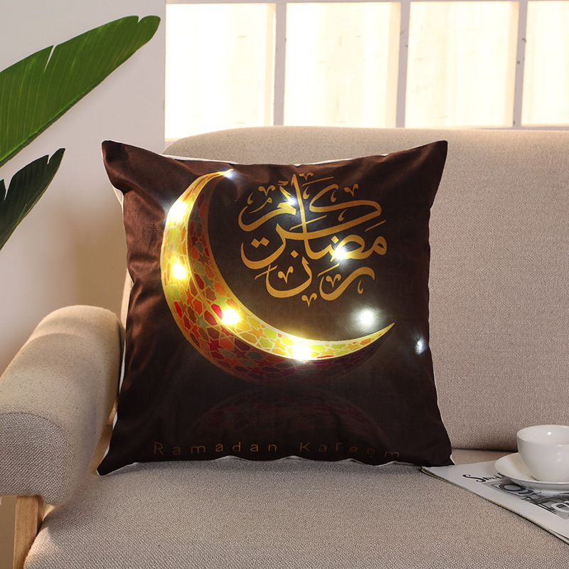 2022 Ramadan Cushion Pillow Covers With Led String Light Eid Mubarak Decorations Ramadan Kareem Muslim Party Decor