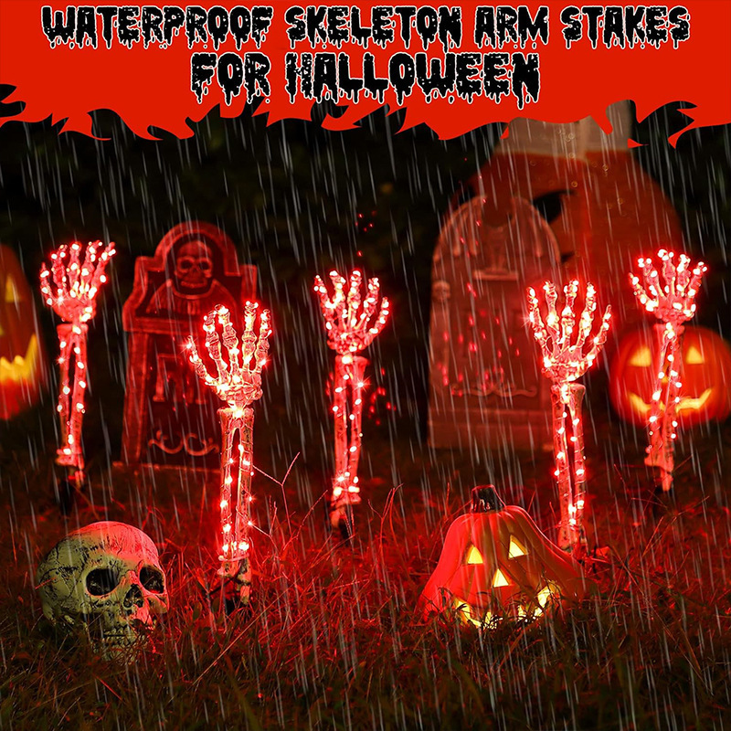 5pcs/set Halloween Decorations Waterproof Lighted Skeleton Arm Stakes Light Up Skeleton Hand Stakes Holiday Party Decoration