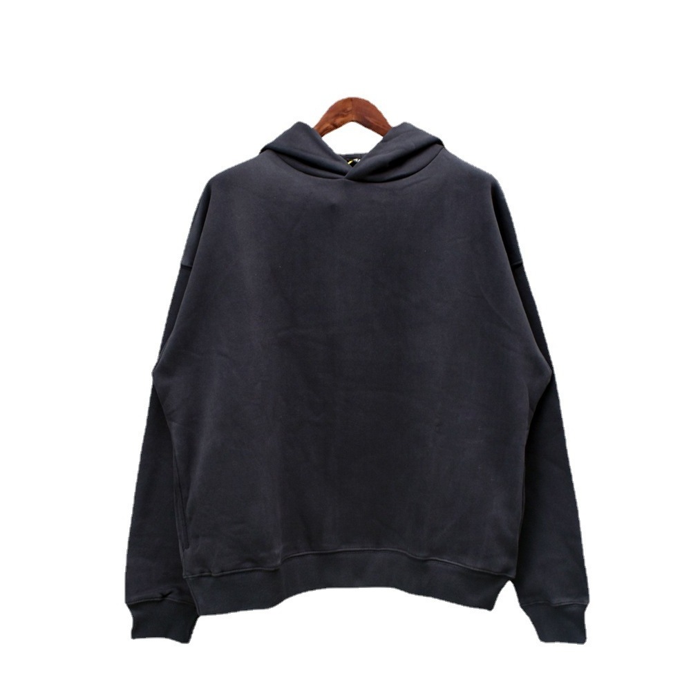 HD002 high quality custom printed label heavy hoodie vintage wash black hoodie with side pockets