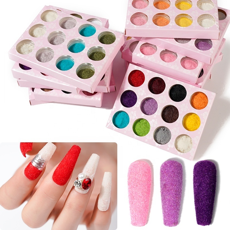 12pcs / box Candy Color Nail Plush Powder Flocking Velvet Sugar Nail Powder DIY Winter Christmas Velvet Chrome Nail Decoration