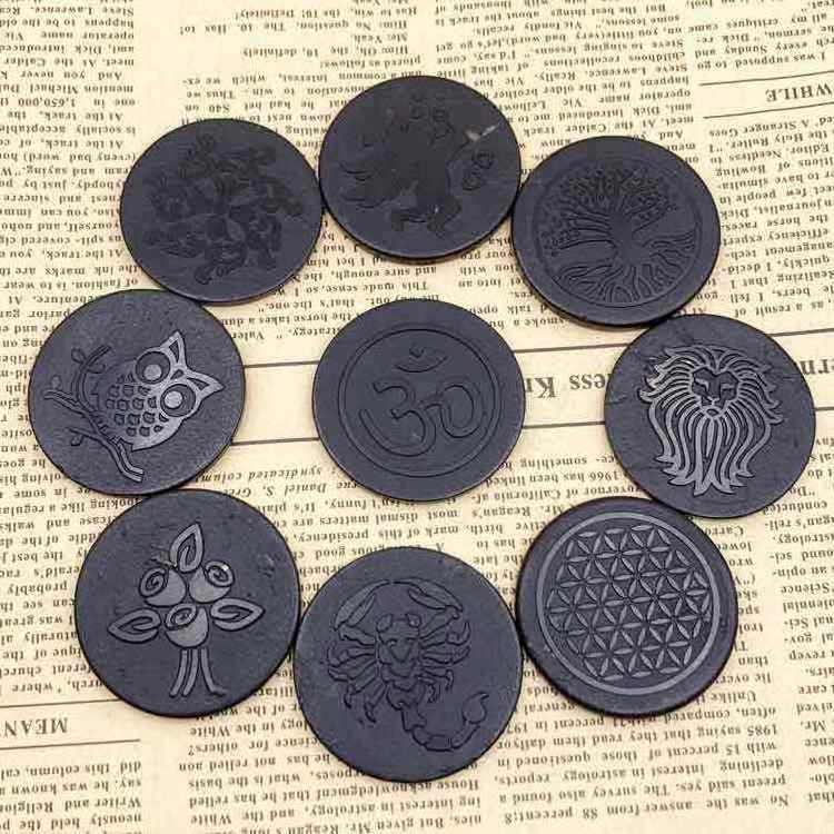 New arrivals spiritual crystals wand jewelry circle shaped natural black shungite metatron's cube pendants for Reiki