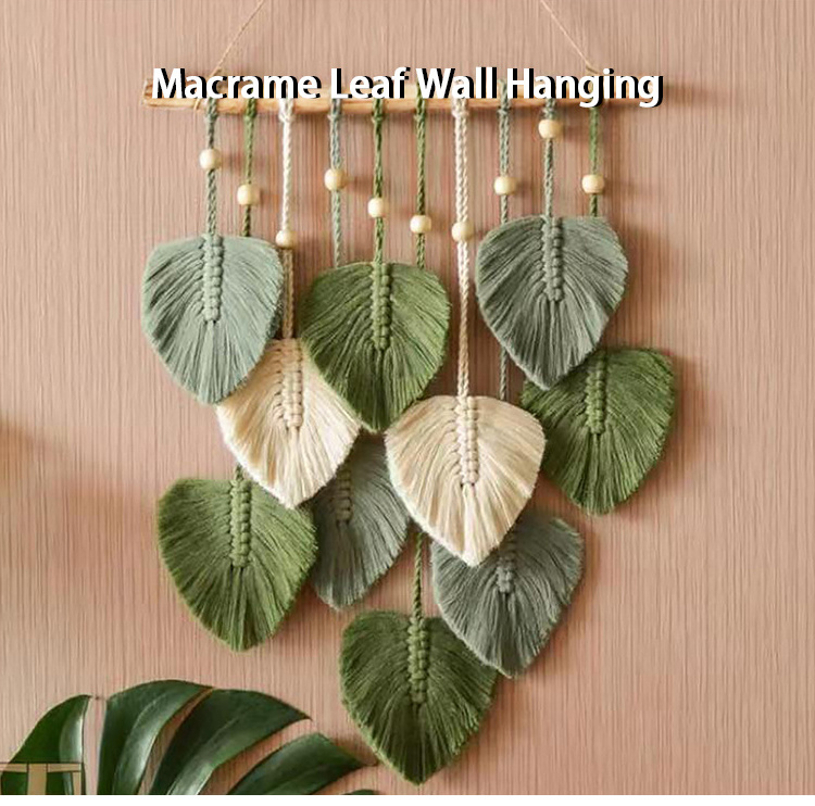 Macrame Leaf Wall Hanging, Macrame Wall Hanging Green Wall Art Boho Home Decor New Home Gifts Farmhouse Decor Mid-Century Modern