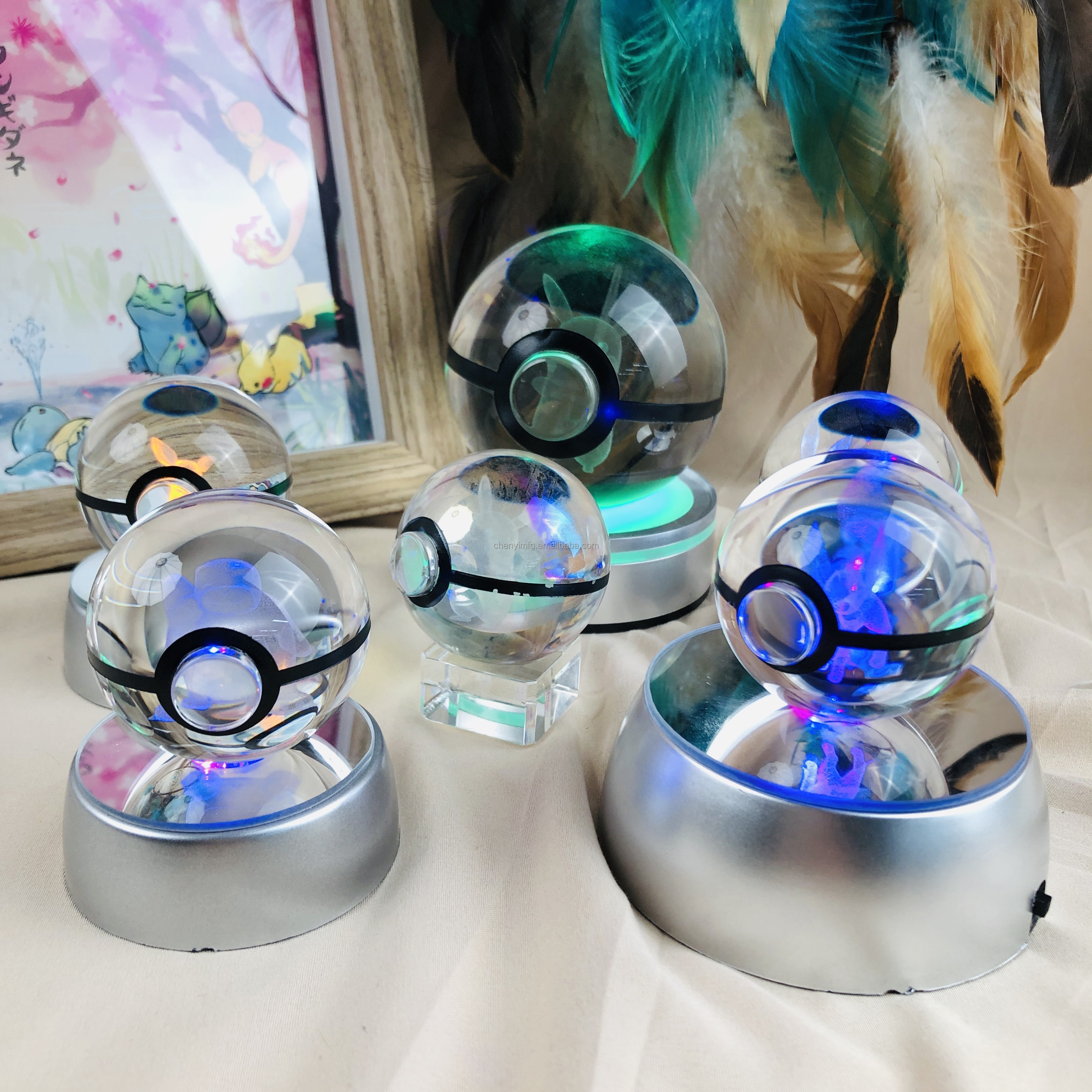 5CM 3D Laser K9 Crystal Pokemon Ball Customization Available 3D Laser Engraving Glass Ball Crystal Pokeball