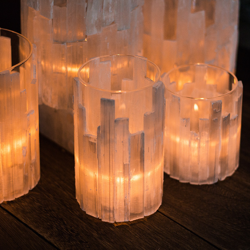 Wholesale Selenite Crystal Crafts Gemstone Candle Holder For Home Decoration Hotel Supplies