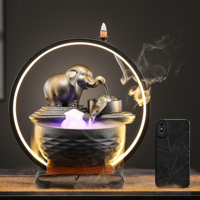 Customized LOGO Elephant Flowing Water Ornaments Attract Wealth Living Room Flowing Crystal Ball Fenshui Lucky Peaceful Fountain