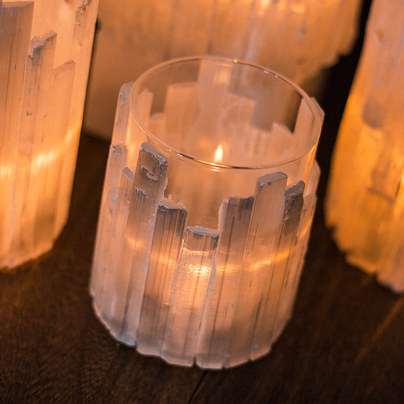 Wholesale Selenite Crystal Crafts Gemstone Candle Holder For Home Decoration Hotel Supplies