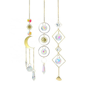 Crystal Geometric Star Moon Pendant Sun catcher Colorful Beads Decor