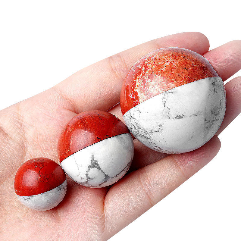 High Quality Wholesale Splicing Crystal Sphere Natural Red Jasper and Howlite Pokeball for Gift Decorative Ornament