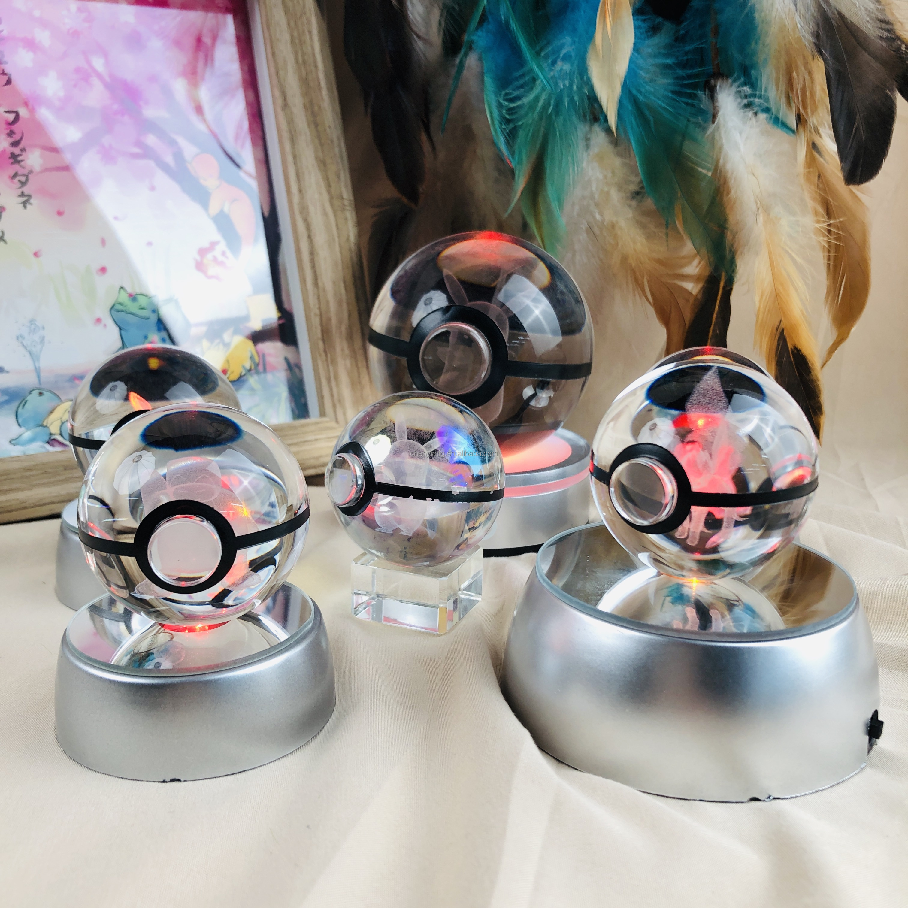 OEM 3D Laser K9 Crystal Pokemon Ball Customization Available 3D Laser Engraving Glass Ball Crystal Pokeball