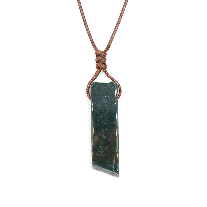 Knotted Waxed Rope Geometric Irregular Rectangle Colorful Raw Natural Rock Stone Crystal Quartz Gemstone Bar Pendant Necklace