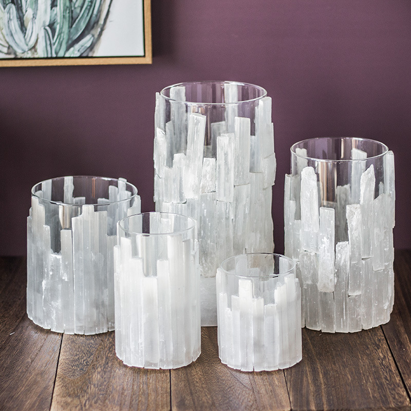 Wholesale Selenite Crystal Crafts Gemstone Candle Holder For Home Decoration Hotel Supplies