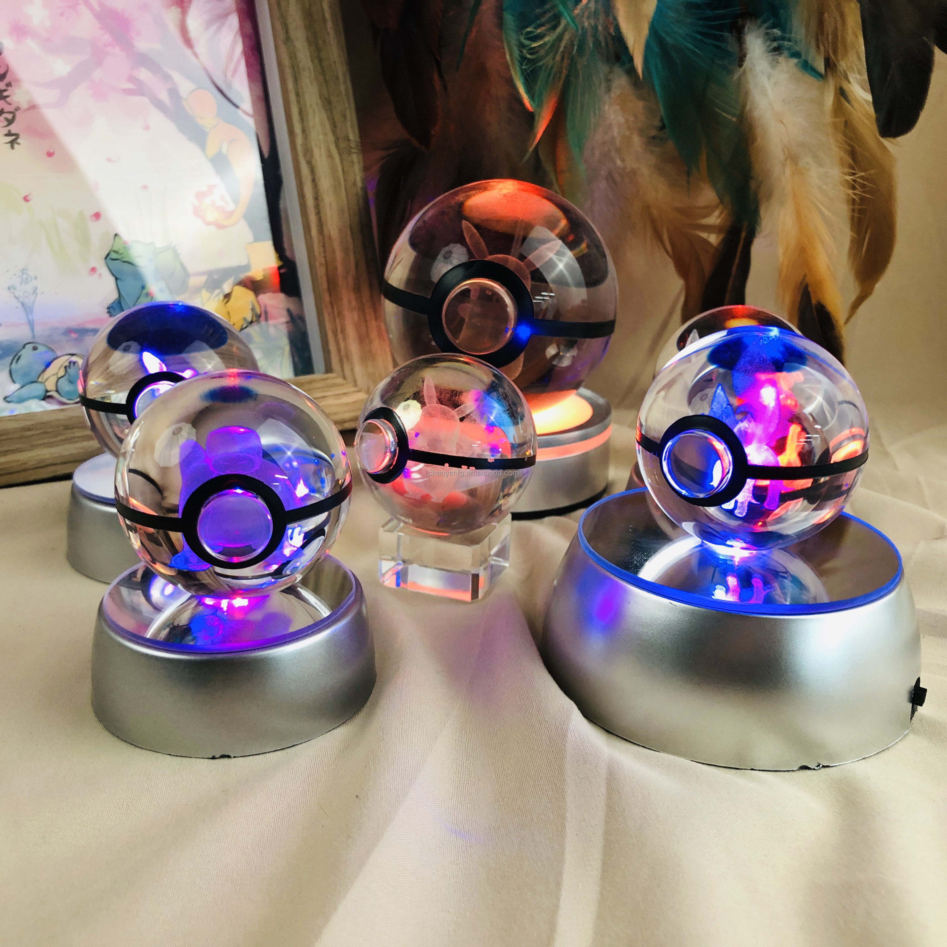 5CM 3D Laser K9 Crystal Pokemon Ball Customization Available 3D Laser Engraving Glass Ball Crystal Pokeball