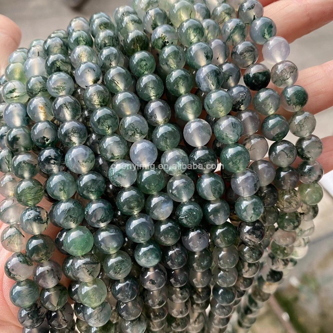 Natural Healing Stone High Quality Gemstone Loose Round Matte Beads Moss Agate Crystal for DIY Jewelry Making