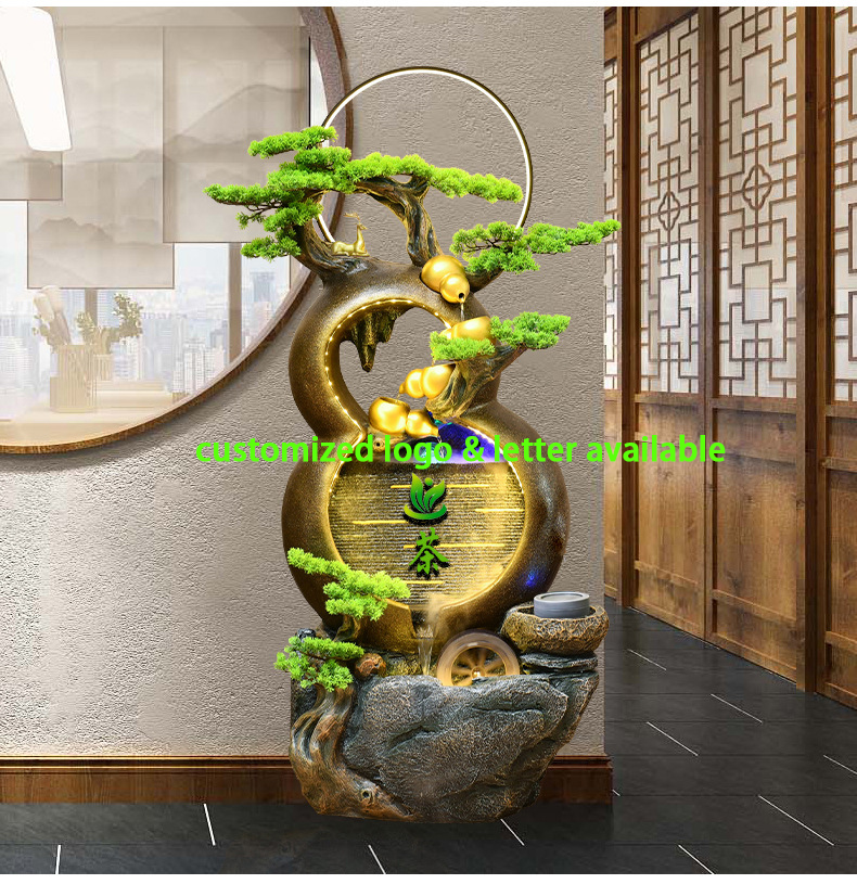 Hanging Pot Gourd Rockery Flowing Water Fountain Ornaments Office Home Decoration Feng Shui Wheel Circulating Water Feature