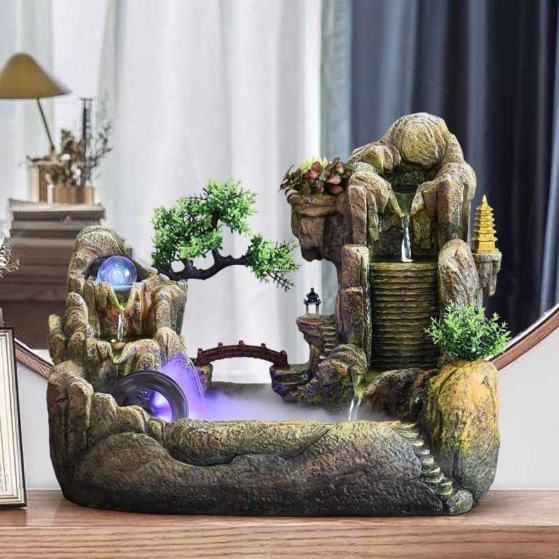 Rockery Flowing Water Fountain Living Room Ornaments Watermill Office Rotating Ball Desktop Alpine Decorative Fountain