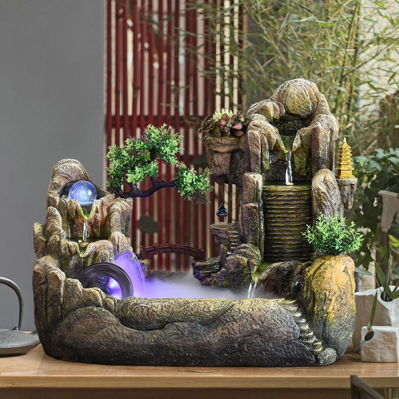 Rockery Flowing Water Fountain Living Room Ornaments Watermill Office Rotating Ball Desktop Alpine Decorative Fountain