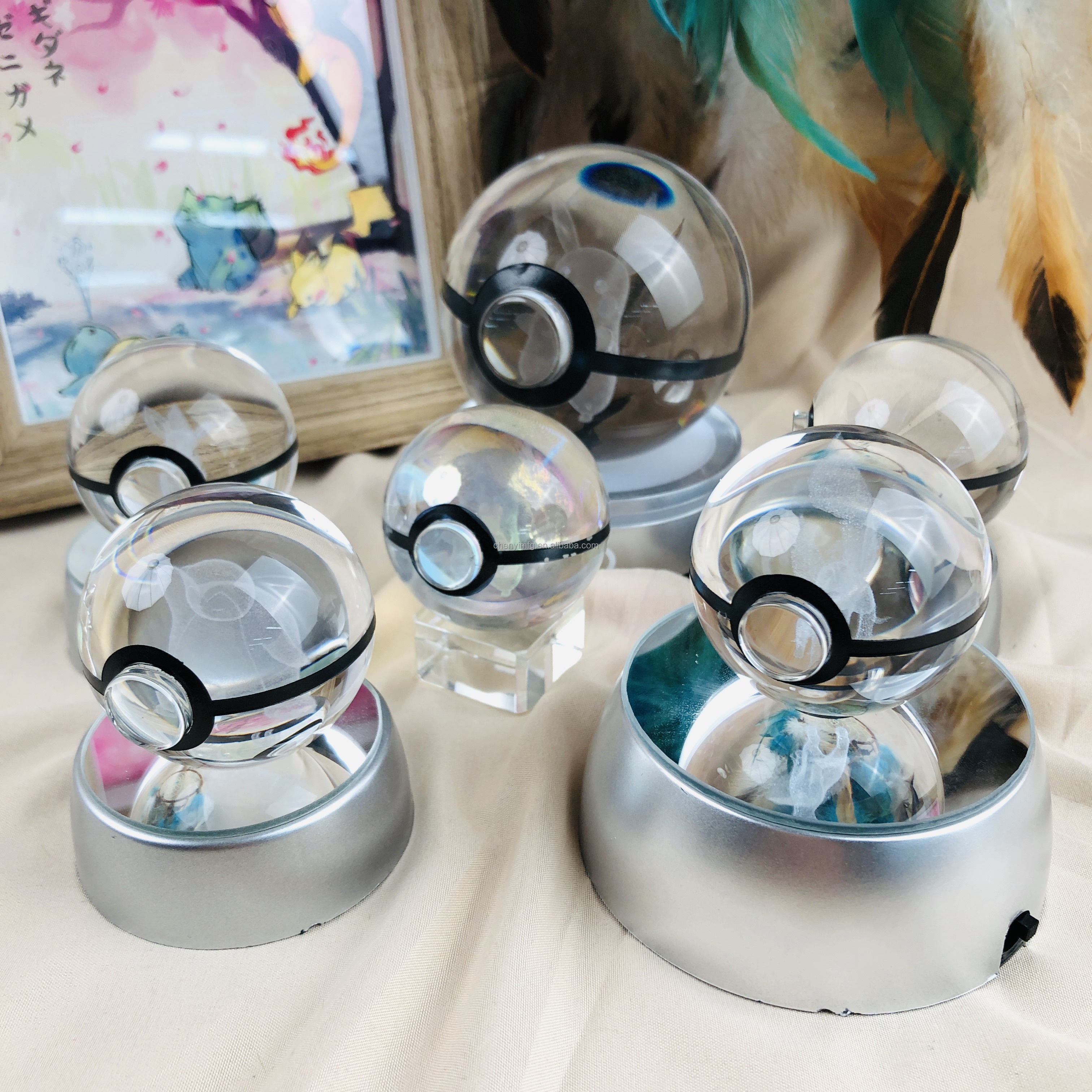 OEM 3D Laser K9 Crystal Pokemon Ball Customization Available 3D Laser Engraving Glass Ball Crystal Pokeball