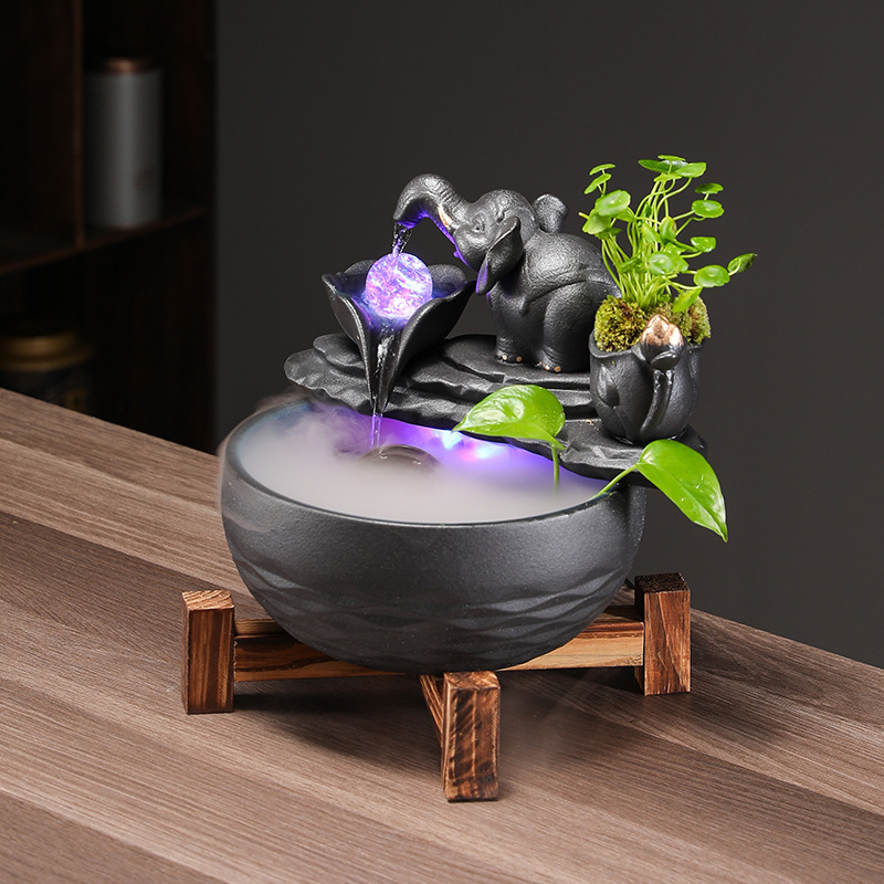 Customized LOGO Elephant Flowing Water Ornaments Attract Wealth Living Room Flowing Crystal Ball Fenshui Lucky Peaceful Fountain