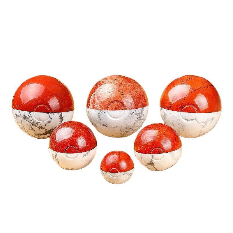 High Quality Wholesale Splicing Crystal Sphere Natural Red Jasper and Howlite Pokeball for Gift Decorative Ornament