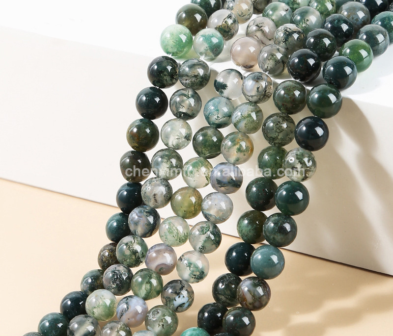 Natural Healing Stone High Quality Gemstone Loose Round Matte Beads Moss Agate Crystal for DIY Jewelry Making