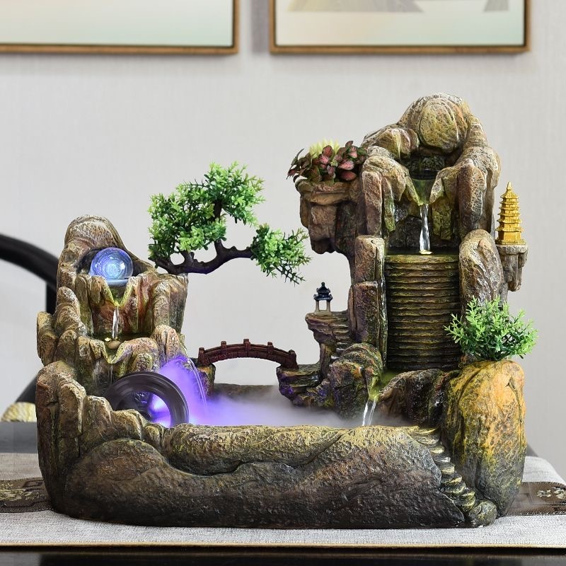 Rockery Flowing Water Fountain Living Room Ornaments Watermill Office Rotating Ball Desktop Alpine Decorative Fountain