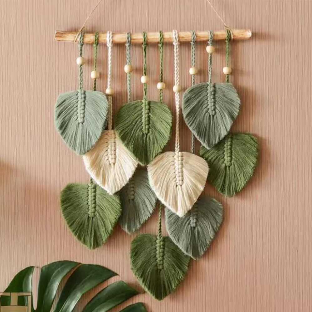 Macrame Leaf Wall Hanging, Macrame Wall Hanging Green Wall Art Boho Home Decor New Home Gifts Farmhouse Decor Mid-Century Modern